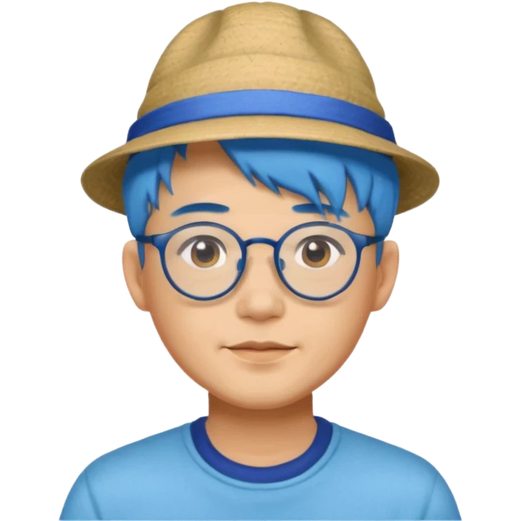 chinese man blue haired and hat and glassess emoji