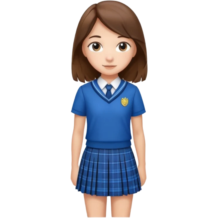 Blue plaid school uniform with skirt and long medium brown hair emoji