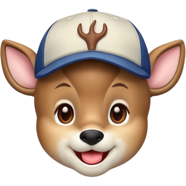 Deer boy with white skin and cap, smiling, tongue out emoji