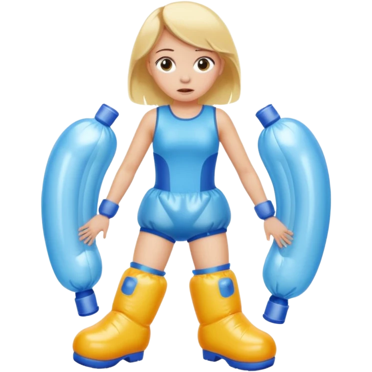 chica rubia con cara de miedo con unas botas  de presoterapia inflables emoji