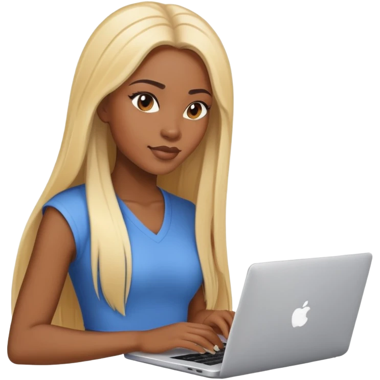 beautiful girl, with long blonde hair, straight hair, black woman with laptop emoji