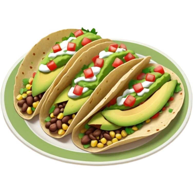 Mexican tacos filled with nopales, beans, and avocado, in soft corn tortillas emoji