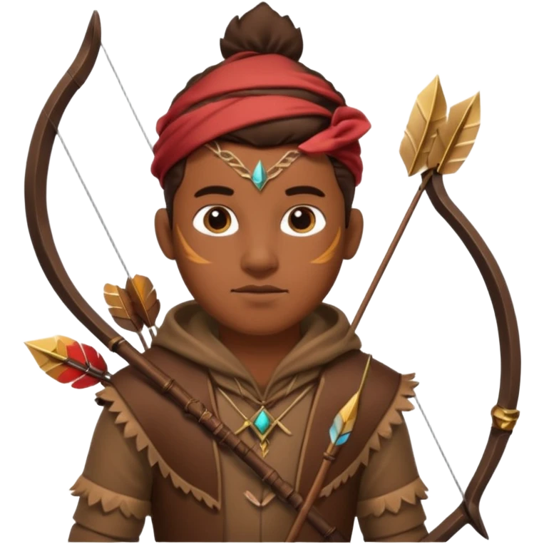 The classic hunter image with a bow and arrow on his back, dressed in brown with some animal made decorations emoji
