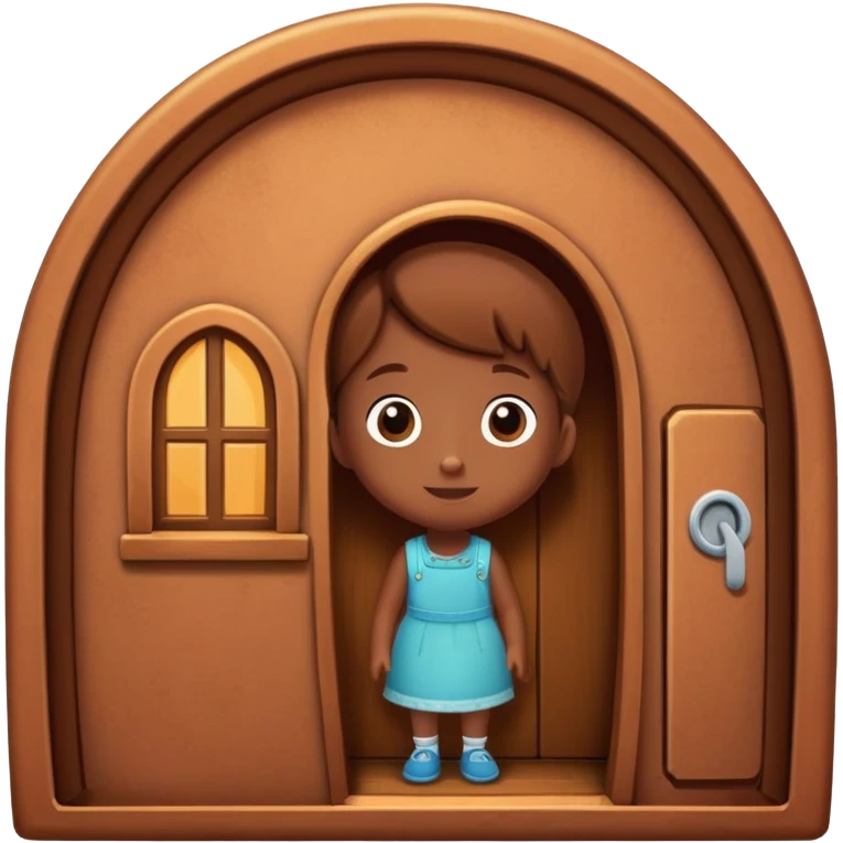 cross-section of a penny coin showing a cute character living inside, penny interior as a cozy home, tiny door and windows emoji