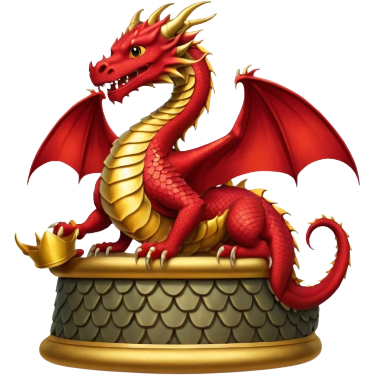 Create a poster Dragon sitting on a throne while people are watching him from below  emoji