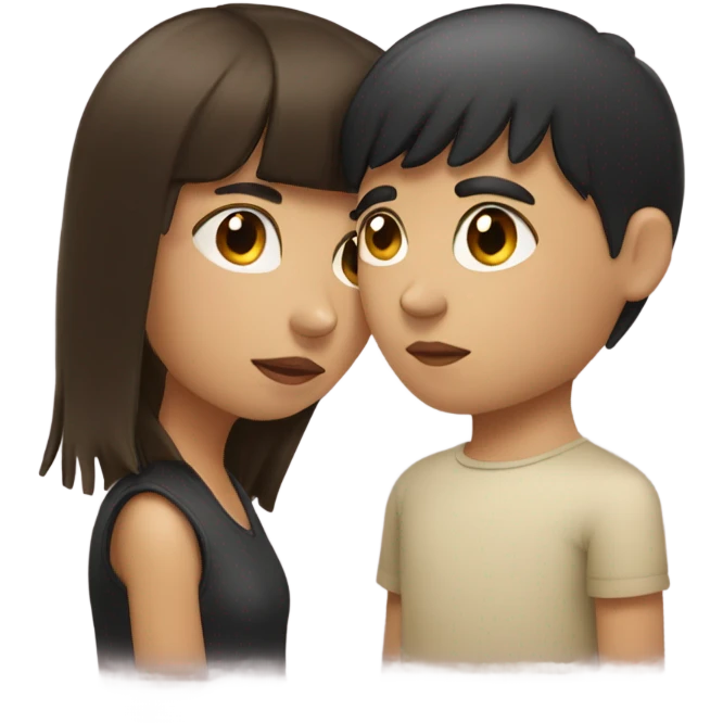 Brunette girl with fringe kissing a brunette boy emoji