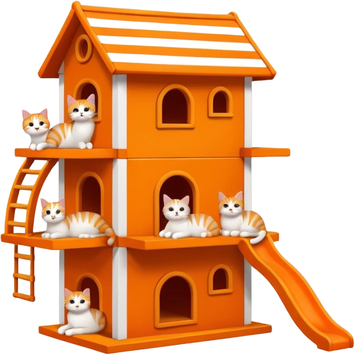 cats relaxing in a vertical playhouse emoji