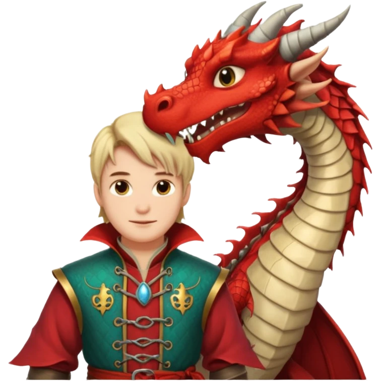 a dragon tamer in medieval time with a dragon next to him emoji