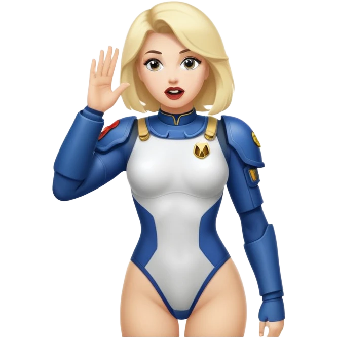 woman space marine in bodysuit salutes tongue out emoji