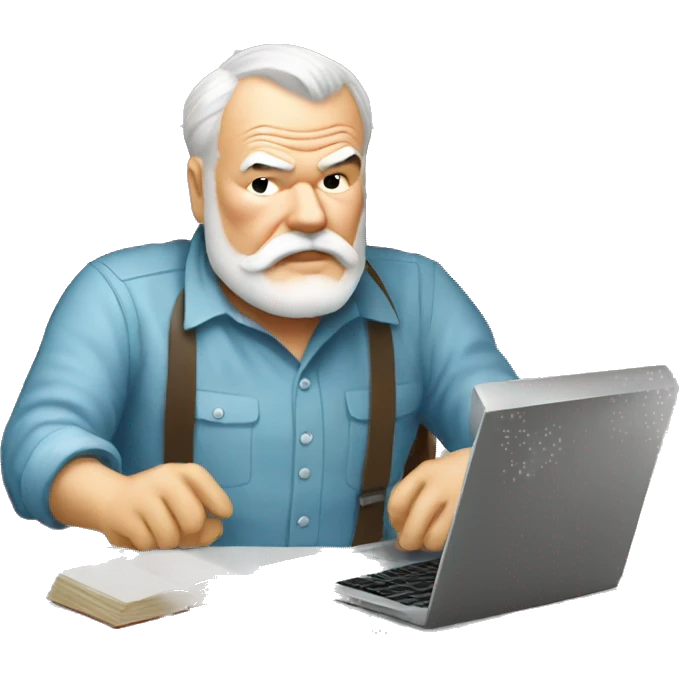 Ernest Hemingway using laptop emoji