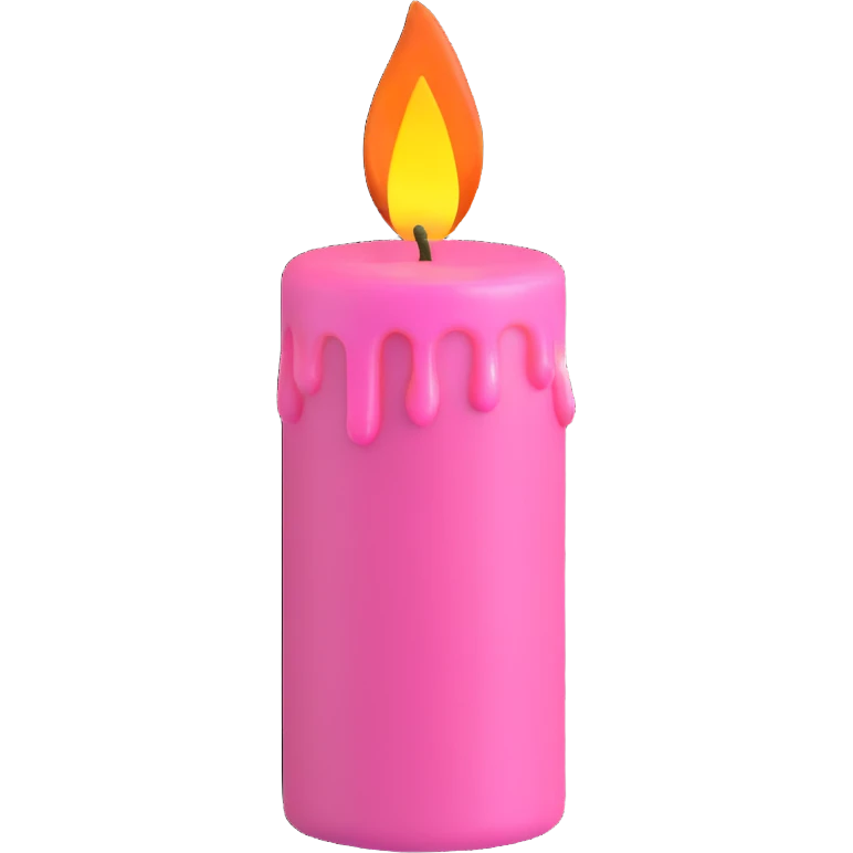 A pink candle with a flame on it, viewed from 10 degrees from above. emoji