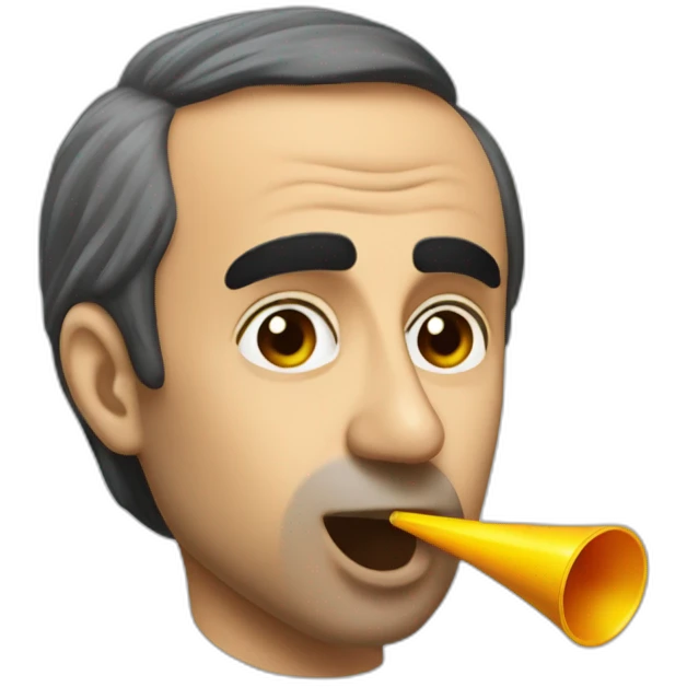Eric Zemmour blowing on a party blower emoji