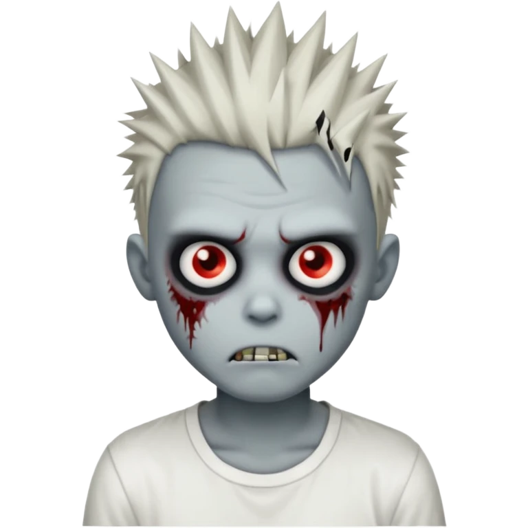 zombie boy with spiky emo hair, white shirt, one eye missing emoji