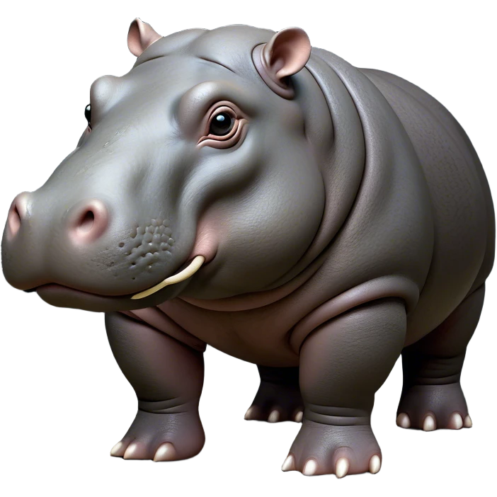 Cinematic Noble Hippo Portrait Emoji, Poised and regal, with a massive, robust build and a smooth, well-groomed slate-gray hide, deep-set soulful eyes, Simplified yet sharp and sophisticated features, highly detailed, glowing with a soft, dignified glow, high shine, intelligent and calm, stylized with an air of riverine majesty, focused and attentive, soft glowing outline, capturing the essence of a watchful and confident water-dweller, so majestic it feels as though it could lumber out of the screen with effortless authority! emoji