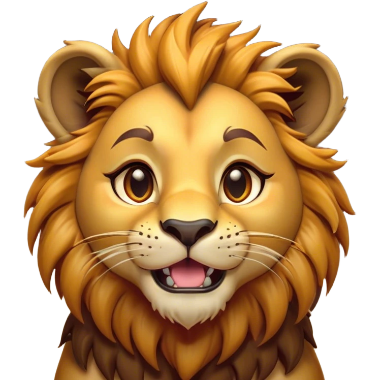 Cinematic Comical Lion Cub Portrait Emoji, Head tilted dramatically with an exaggeratedly amused expression, featuring a striking tawny Fur with a flamboyant mane and wide, expressive amber eyes filled with playful disbelief, Simplified yet hilariously expressive features, highly detailed, glowing with a slightly sassy glow, high shine, dramatic yet playful, stylized with an air of cheeky jungle mischief, bright and endearing, soft glowing outline, capturing the essence of a spirited and over-the-top Lion Cub, so meme-worthy it feels like it could roar its way into internet fame instantly! emoji