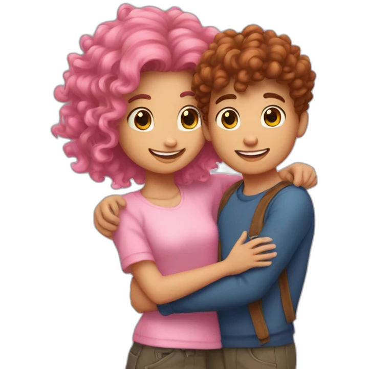 A short pink haire girl Huging a curly Brown haire boy emoji