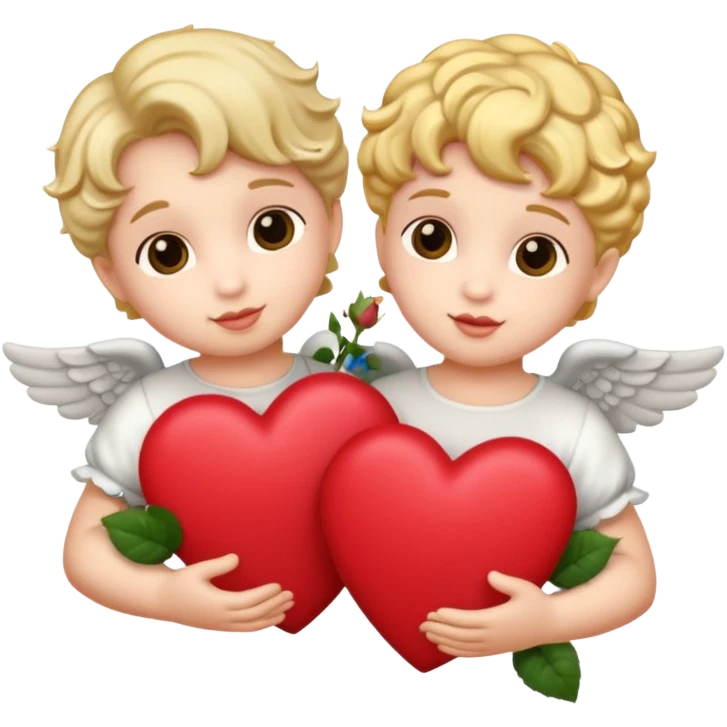 two valentines cherubs with hearts and roses emoji