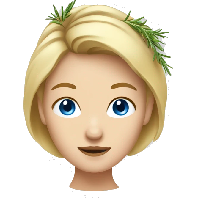 woman with blond Hair and Blue Eyes growing rosemary out of her head emoji