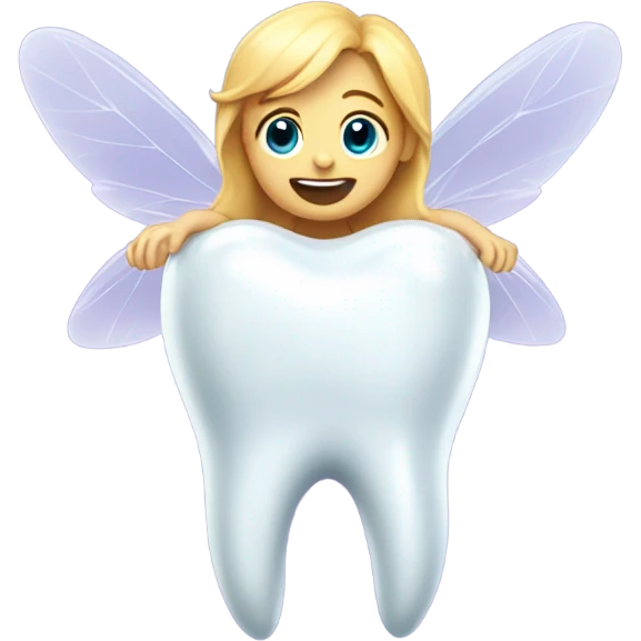 Tooth fairy sitting on a tooth emoji
