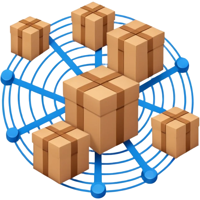 network in a circle form with blue lines and brown packages at intersections emoji