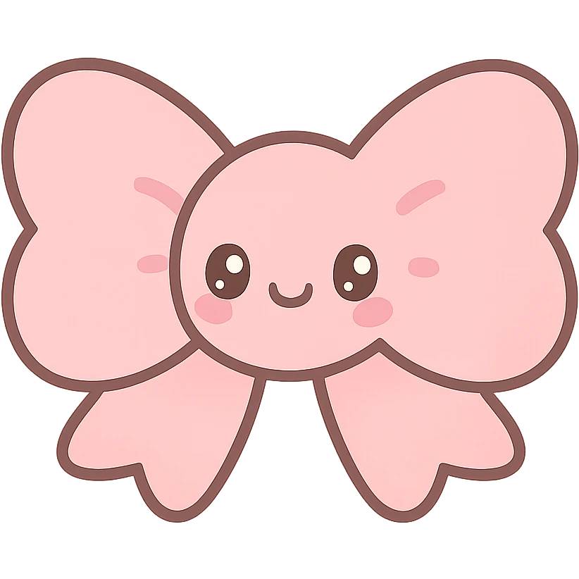 fluffy bow with cute face, pastel colors, kawaii style emoji
