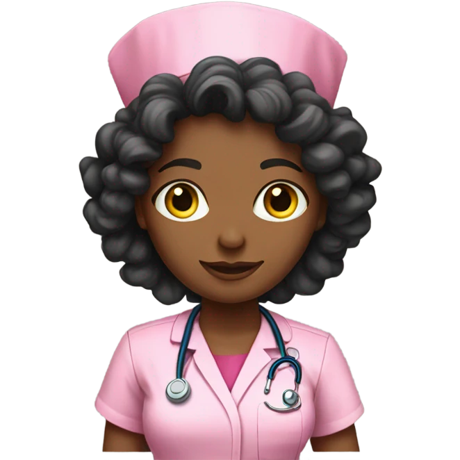 Black nurse pink scrubs long curly hair emoji