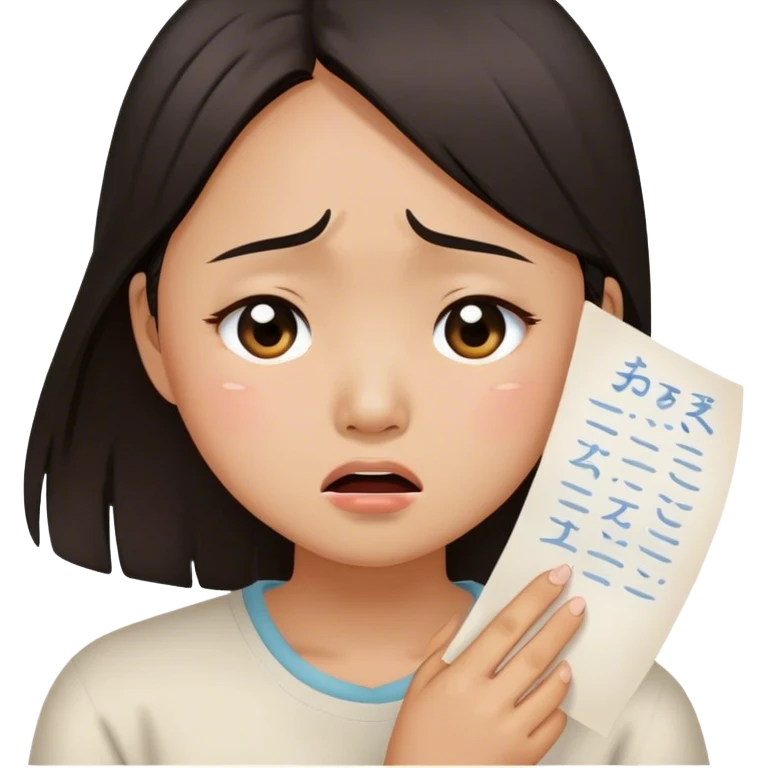 Asian girl writing and crying emoji