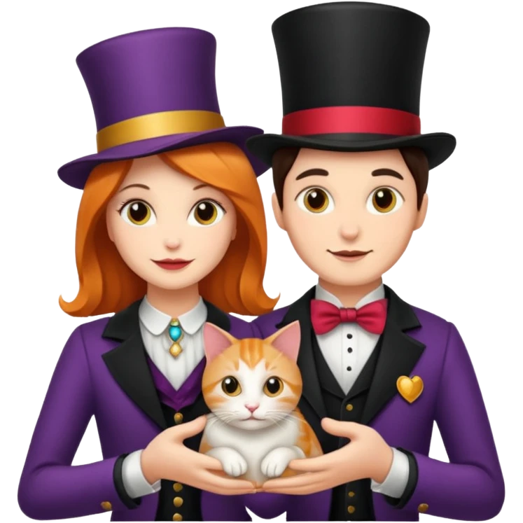 magician couple and their pet cat emoji