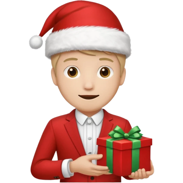 a man in red suits with christmas hat emoji