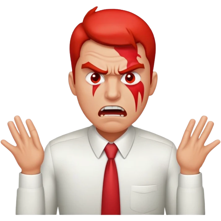 Agitated businessman with red face, furrowed brows, looking stressed emoji