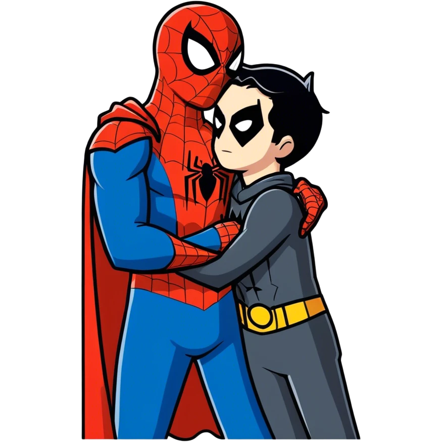 Spider-Man hugs Batman. emoji