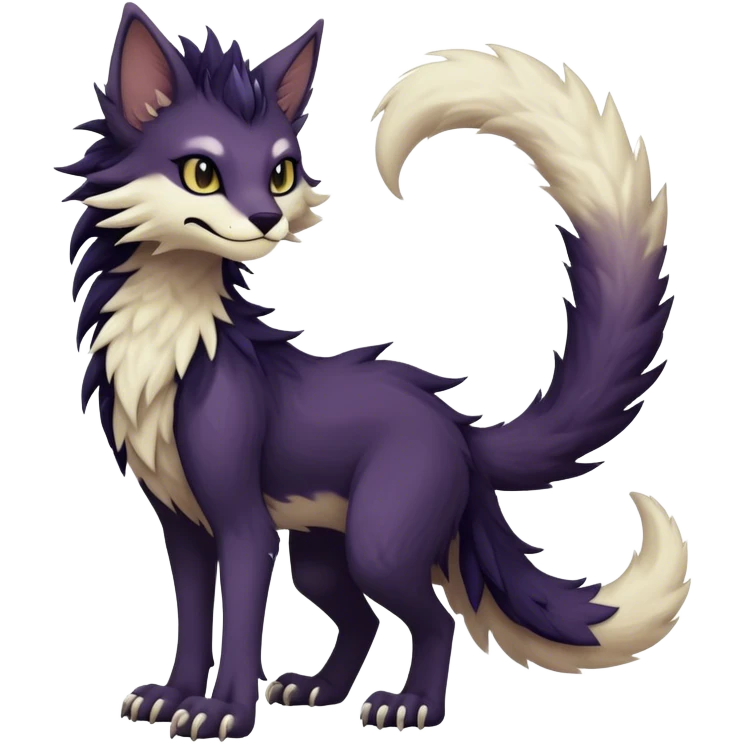 Kawaii dark edgy fantasy ethereal feline-vernid-sergal-fursona animal creature with a tufted tail full body emoji