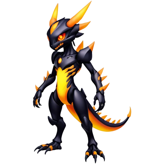 futuristic dark shadowy evil neon-glowing warm-colored Fakémon-Digimon-hybrid-creature (full body) emoji