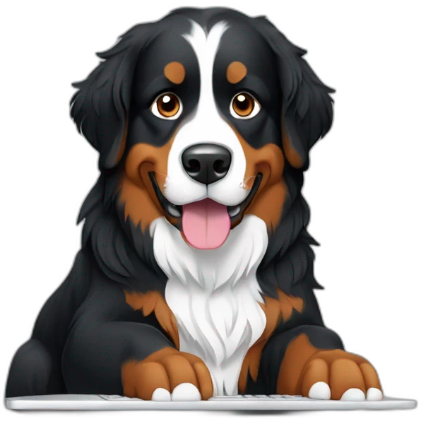Bernese mountain dog writing a computer emoji