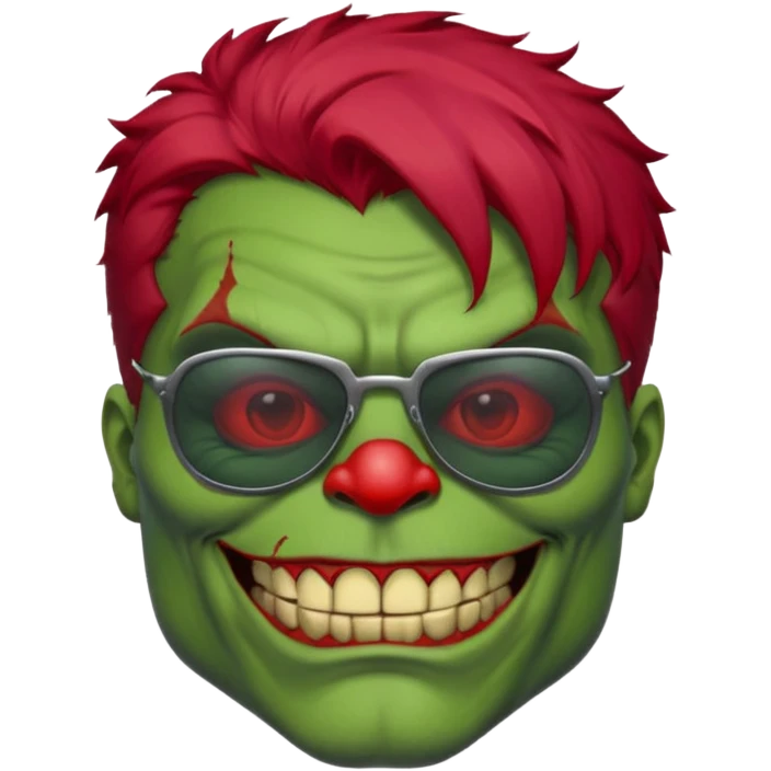 Zombie hulk with sun glasses and red hair and joker nose emoji