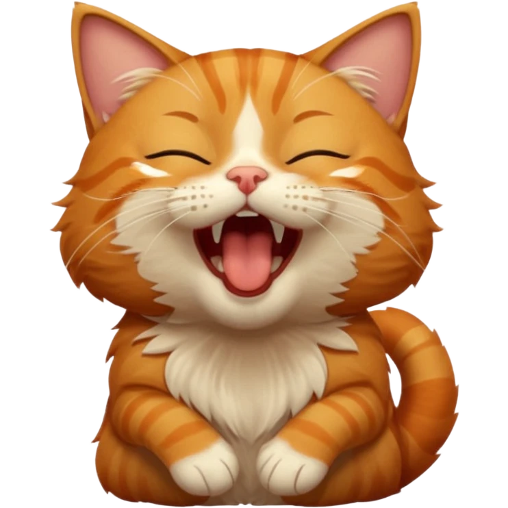 A high-resolution photo-realistic digital illustration of a solid ginger tabby cat, eyes closed, head titled up yawning emoji