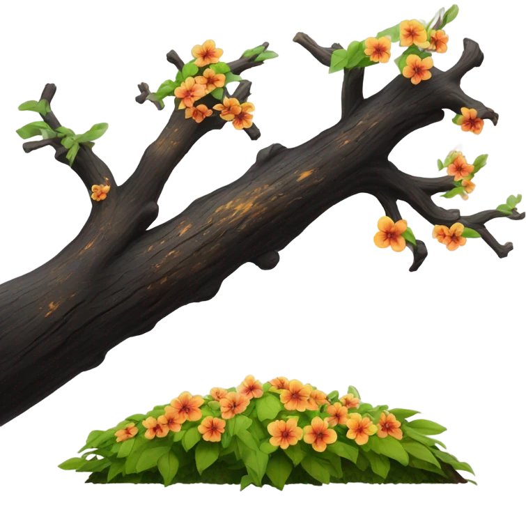 half of a charred tree on one side and a bloming tree on the other emoji