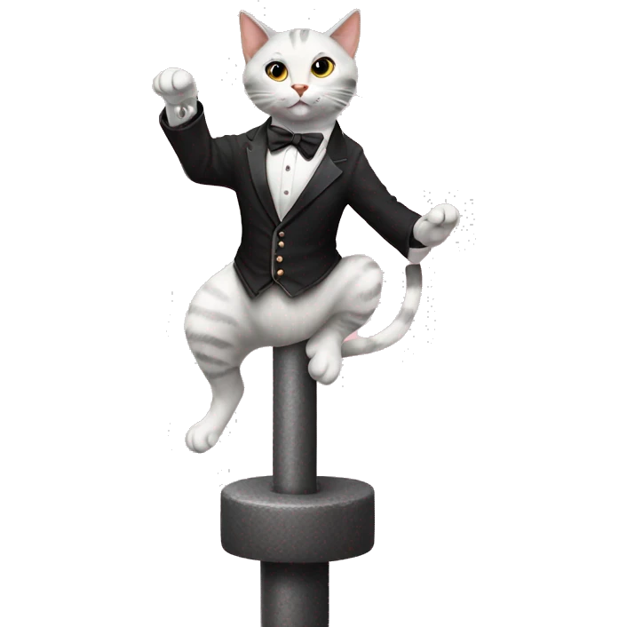 Cat dancing on a pole wearing a magicians outfit emoji