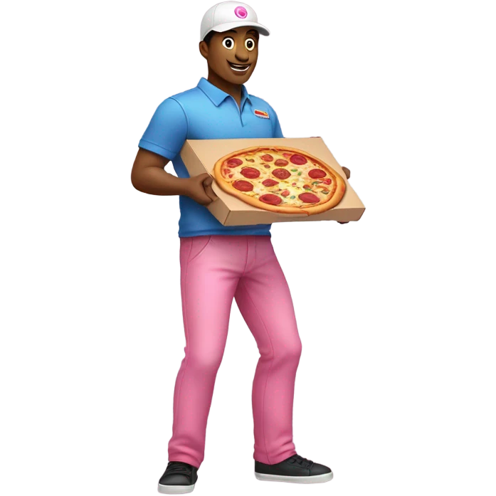 Pizza delivery man wearing pink pants delivering pizza emoji