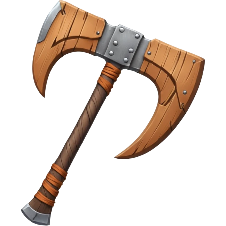 barbarian axe object icon, huge double-bladed axe, rough metal, wooden handle, leather wraps, fantasy style, 3D cartoon, mobile game icon style, centered, clean background, soft shadow, no text, no watermark
 emoji