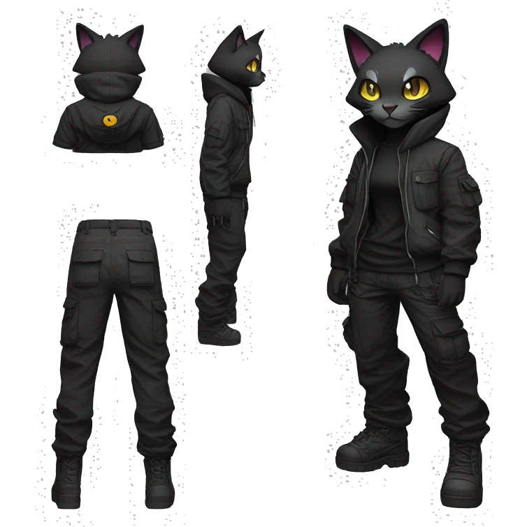 Edgy Anthro cool pretty dark cat-Pokémon-fursona techwear cargo pants hoodie emoji