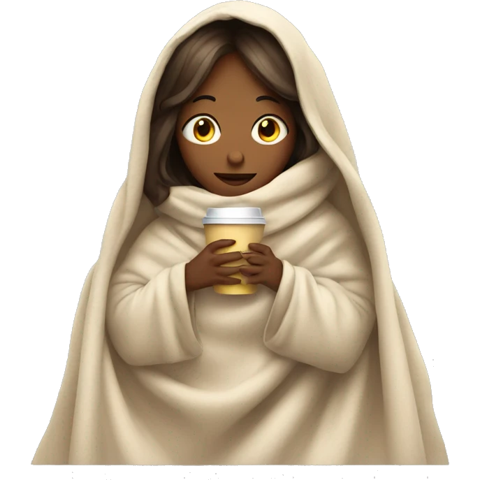 girl inside a blanket sipping coffee eyes closed emoji