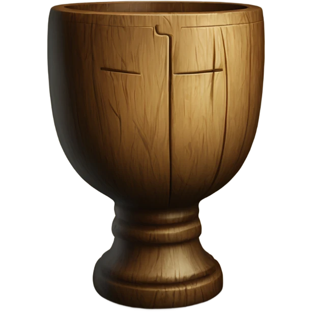 A magical goblet, large and imposing, made of aged wood with a smooth surface. It stands as a symbol of power and mystery, with a timeless and mystical design. emoji