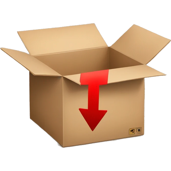 open cardboard box with a red arrow pointing inside  emoji