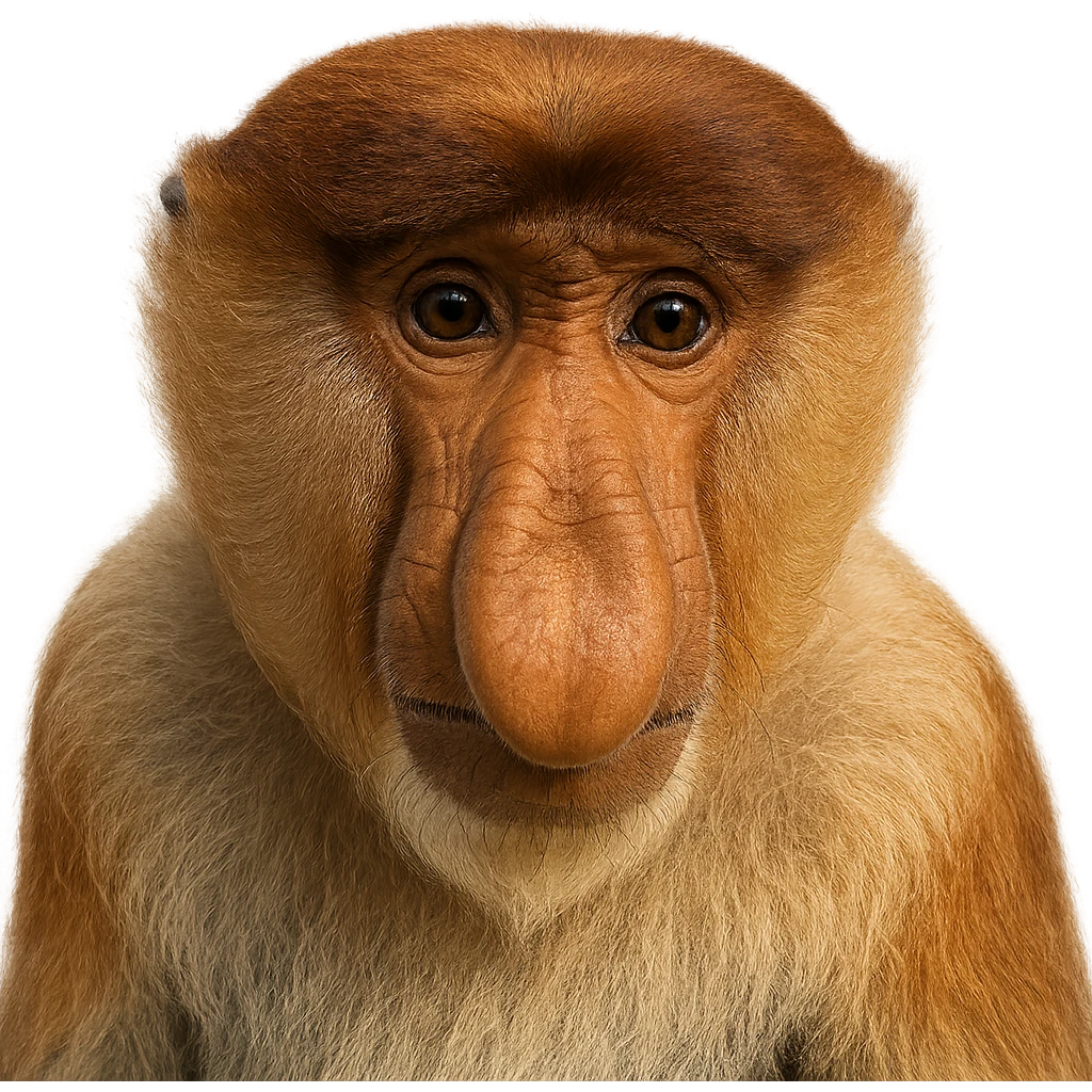 proboscis monkey face, detailed, expressive, close-up portrait emoji