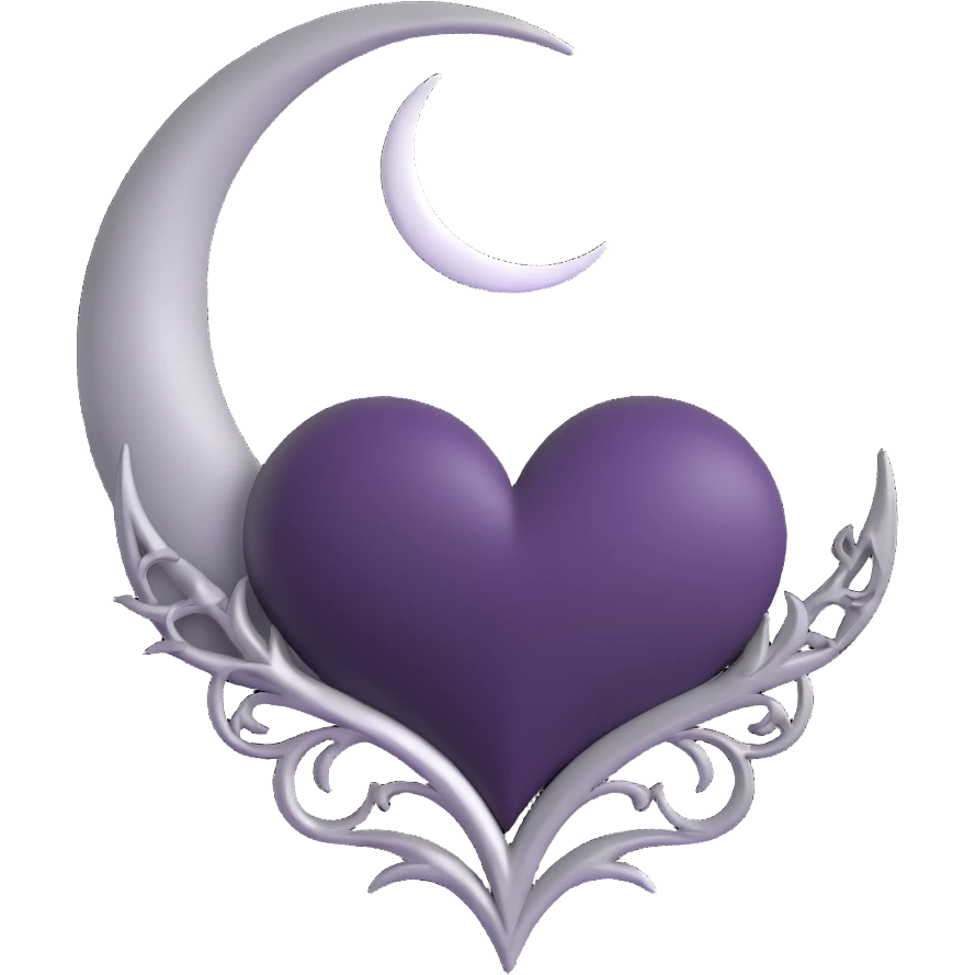 dark gothic heart featuring a silver crescent moon emoji