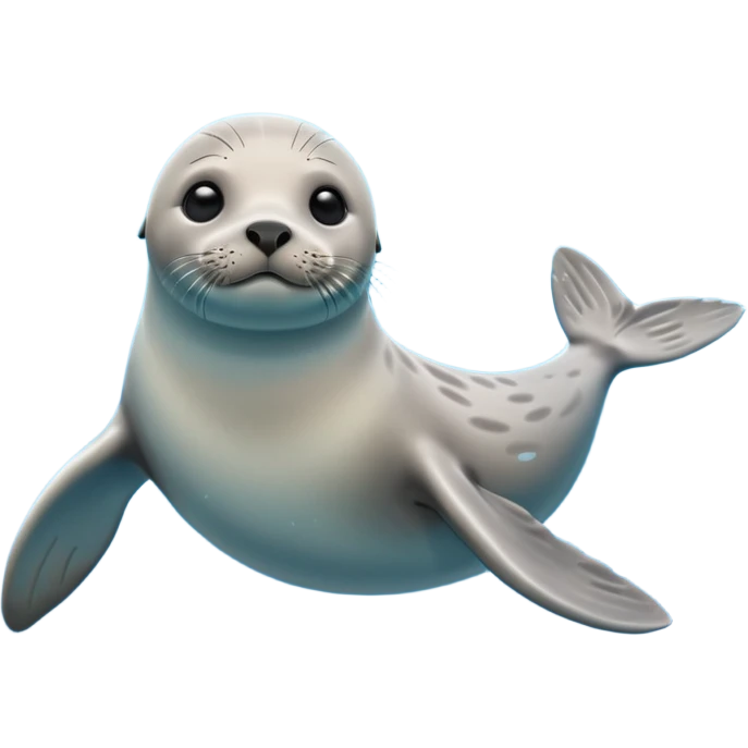 A 3D cartoon seal swimming with visible flippers, calm blue water, soft sunlight, Memoji-style realism. emoji