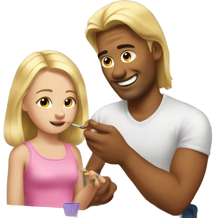 blonde daughter paints blonde dad's nails emoji