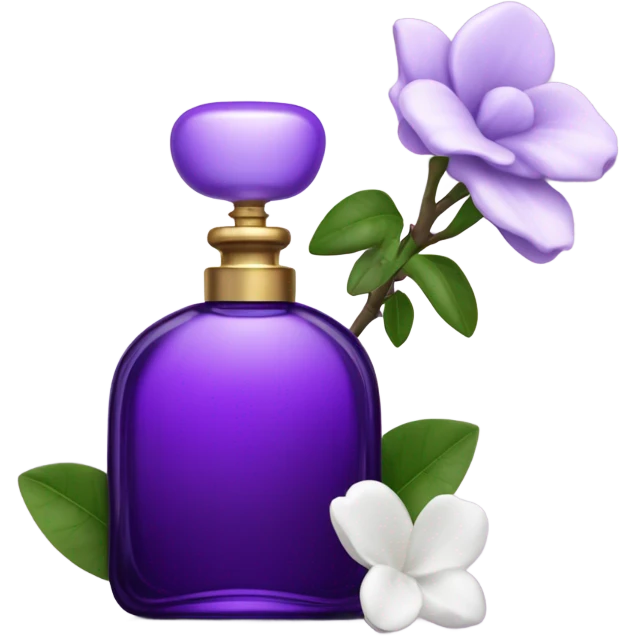 Aesthetic view of violet gardenias with a classic violet perfume bottle.
 emoji