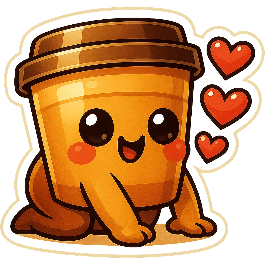 Tall coffee cup, bowing on knees, gushing with love, worship emoji